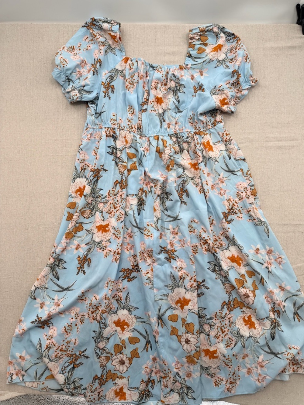 Bella Floral Square-Neck Midi Dress - Light Blue - Picture 5 of 5